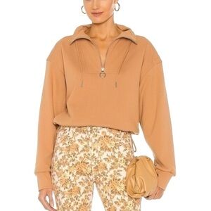 Jonathan Simkhai Standard Zella Cropped Half Zip Sweatshirt Top Orange Size M